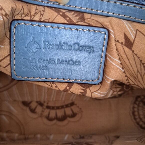 Franklin Covey Women's Blue Leather Shoulder Purse Bag Multi Pockets Medium - Picture 7 of 8